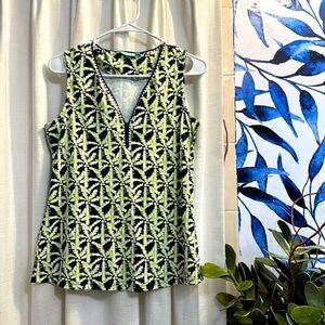 Anthony’s Black & Green Palm Tree Print Polyester & Spandex Sleeveless Top S